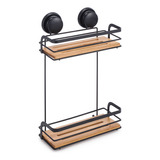 Organizador Estante Doble Ducha Bamboo Sopapa Ventosa Negro