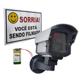 Câmera Segurança Falsa Led S/ Fio Bateria Placa Sorria