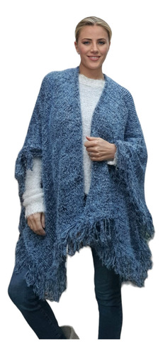 Maxi Ruana / Mantón / Capa Peluda Tipo Angora Y Flecos