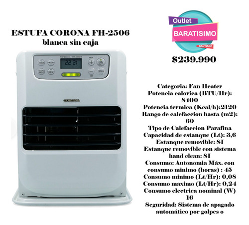 Estufa Laser Corona Fh-2506 Blanca Sin Caja