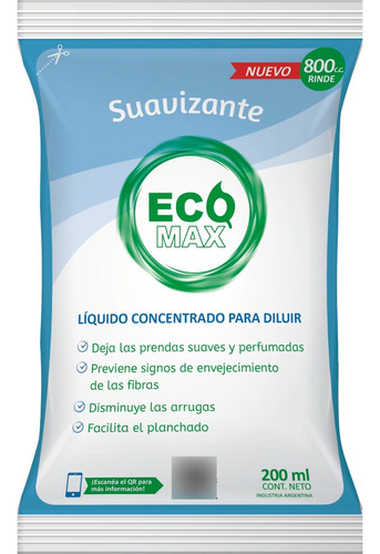 Ecomax Suavizante Para Ropa Concentrado Sobre Para Diluir