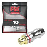 10x Conector Plug Rca 24k Profissional Top De Linha Vermelho