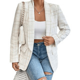 Blazer Feminino Xadrez Frente Aberta Modelo Gola De Xaile