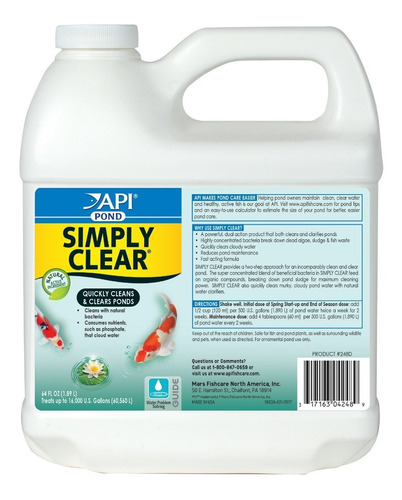 Pond Simply Clear 1.89l Aclarador Agua Lagos Estanques Peces