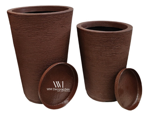 Jogo 2 Vaso Texturizado Escovado Planta Jardim Decor N3 + N4