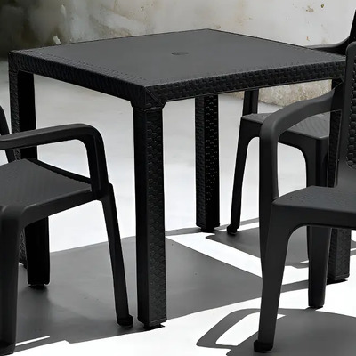 Juego Comedor Plástico Estilo Ratán Interior Exterior Rimax Color Negro | Meses sin interés