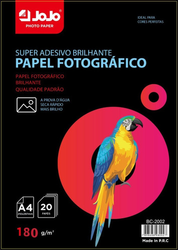 Papel Fotográfico 180g Glossy Brilho Adesivo A4 60 Fls Jojo 