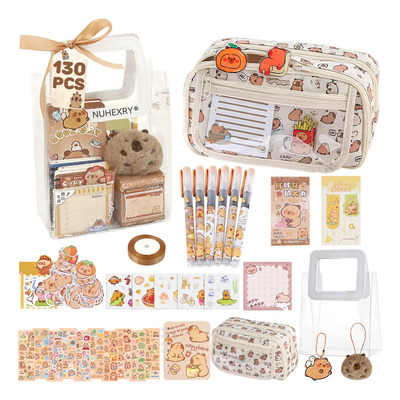 Nuhexry® 130 Piezas Capibara Estuche de Lápices Multifuncional Papelería Color Marrón,Lapiceras Escolares de Gran Capacidad con Pegatinas y Otras Decoraciones,Exquisito set de regalo de papelería | MercadoLibre