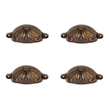 Cubeta Manija Vintage Mueble Flor De Lis Bronce Viejo X 4