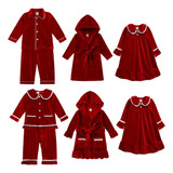 Conjunto De Pijama Rojo Navideño De Terciopelo Para Niños