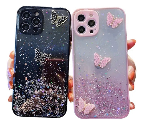 Funda Mariposa Con Brillos Para Motorola G10 G20 G30