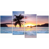 Pyradecor Sunrise Playa Tema 4 Paneles Giclée Lienzos Sobre 