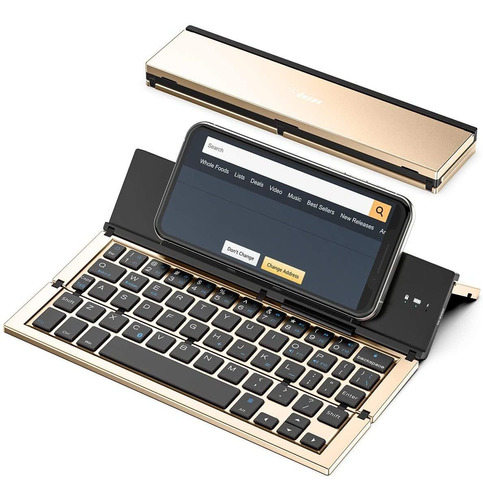 Mini Teclado Plegable Inalambrico + Soporte De Tablet | Oro