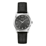 Reloj Bulova Corporate 96l315 Original Para Dama Ts Color De La Correa Negro Color Del Bisel Plateado Color Del Fondo Gris