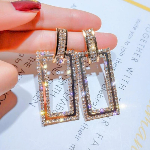  Aretes Largos Rectangulares Cristal Austriaco Fiesta Moda