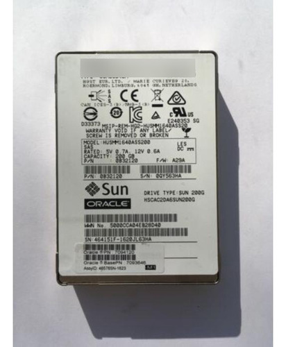 Disco Hgst Ssd Sas 2.5 200gb Sun Oracle