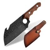 Cuchillo De Chef Forjado A Mano Con Funda De Cuero