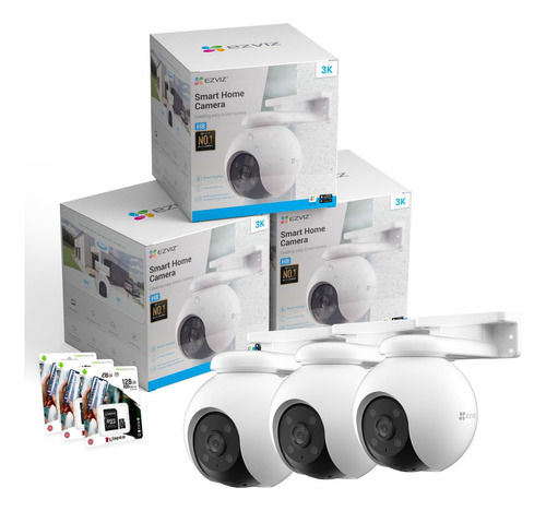 Kit 3 Cámaras Seguridad Ip Ezviz Exterior Wifi 360 3k +128gb