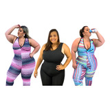 Kit De 3 Macacão Plus Size Fitness Academia