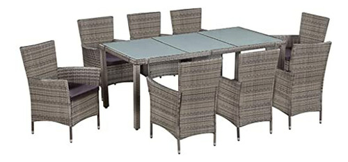 Set Comedor Exterior Rattan Gris, Muebles Patio Con Mesa, So