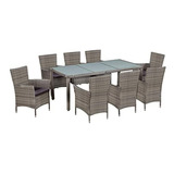 Set Comedor Exterior Rattan Gris, Muebles Patio Con Mesa, So