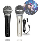 Kit 2 Microfones Profissional Duplo Karaoke Igreja Com Fio