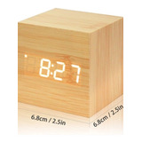 Reloj Led Digital Alarma Temperatura Fecha Luz Madera Cubo 