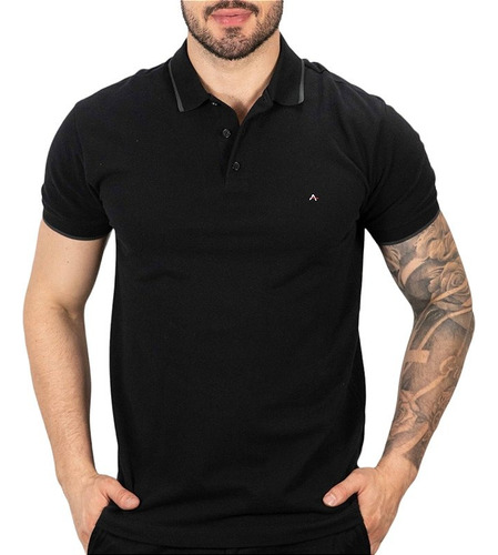 Camisa Polo Aramis Preto / Listra Cinza