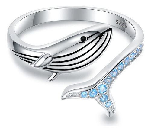 Anillo Ballena Zirconia Azul 100% Plata S925 