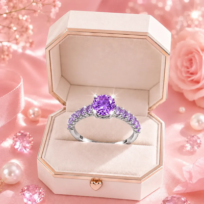 Anillos Plata 925 Mujer Púrpura Diamantes Ajustable Regalos
