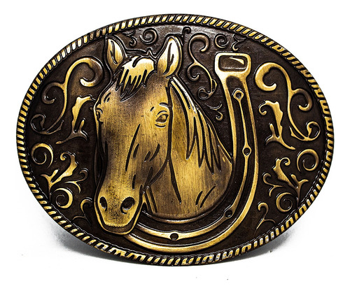 Fivela Country Cavalo Banhada Em Ouro Velho Peao Rodeio
