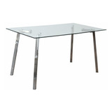 Mesa Mumbai Tapa Vidrio Base Cromada Símil Madera 160x90 Cm