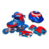 Kit Patines Ajustables Capitán América Niños + Casco Protecc