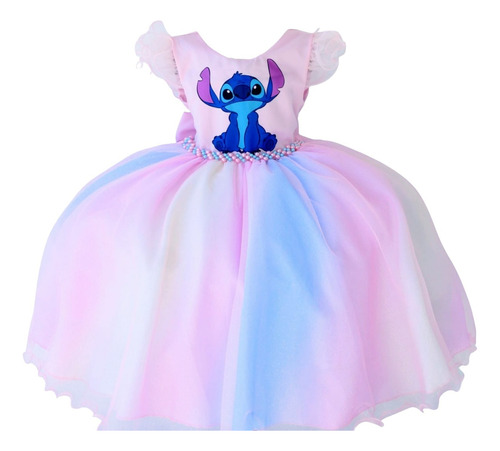 Vestido Inafntil Rosa Stitch De Luxo Com Tiara