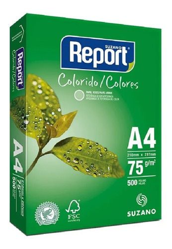 Pacote Com 500 Folhas Papel Verde A4 Sulfite 75g Report