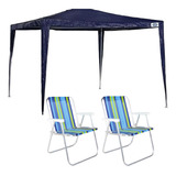 Tenda De Praia Gazebo Rafia Com 2 Cadeiras Para Verão 