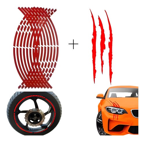 16 Tira Cortes Rin Moto Kit 2 Garra Arañazo Auto Universal