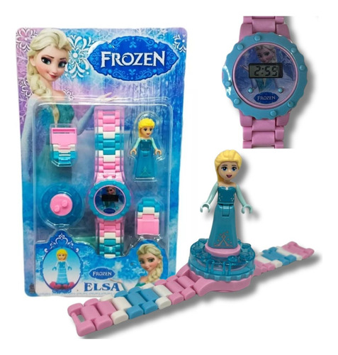 Relogio Infantil Frozen Menina Princesa Lego Personagem Correia Variados Bisel Sortidos Fundo Rosa