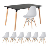 Mesa De Jantar Eames 80x120cm Preto + 6 Cadeiras Cinza