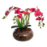 Arranjo 4 Orquídeas Vaso Vidro Redondo Mesa Jantar Sala Deco