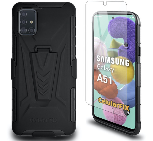 Funda Protector P/ Samsung A51 Uso Rudo Con Clip + Mica