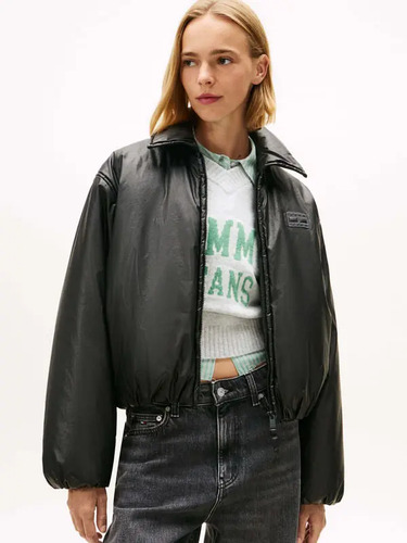 Chamarra Negra Bomber Brillante De Mujer Tommy Jeans