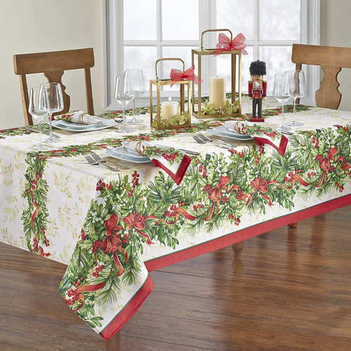 Mantel Navidad Fin Año Rectangular Holly Tradition 132x178cm Color Holly Traditions