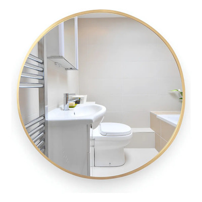 Espejo Redondo 80cm Marco Dorado Aluminio Decorativo Baño Sala