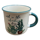 Tazas De Porcelana Cactus And So The Aventure Begins 350ml Color Blanco