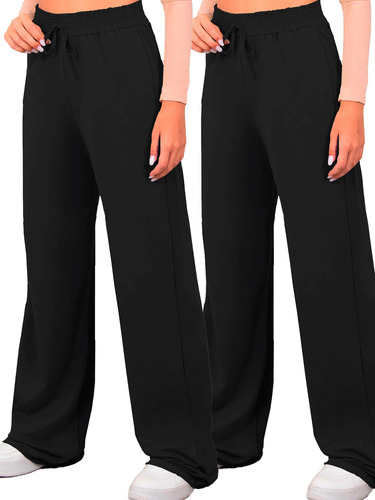 Calça Wide Leg Pantalona Kit 2 Peças Soltinha Plus Size Leve