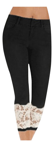 Pantalones Capris Elásticos De Encaje Para Mujer Con Cordone