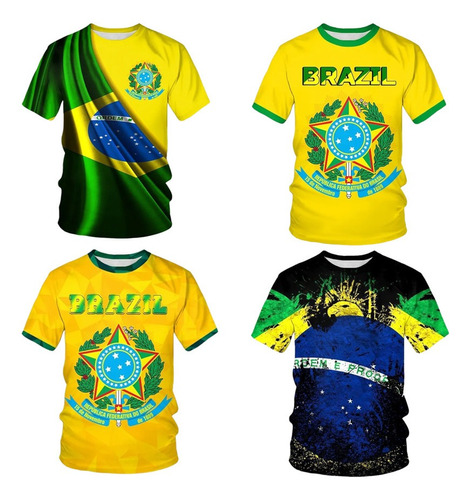 Camiseta De Manga Corta De Fútbol 3d Con La Bandera De Brasi