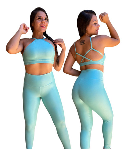 Conjunto Top E Calça Leg Canelado Fitness Academia3d