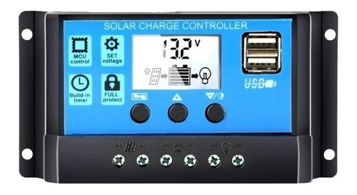 Regulador De Carga Solar Digital 12v 24v 10a 2 Usb / 003268